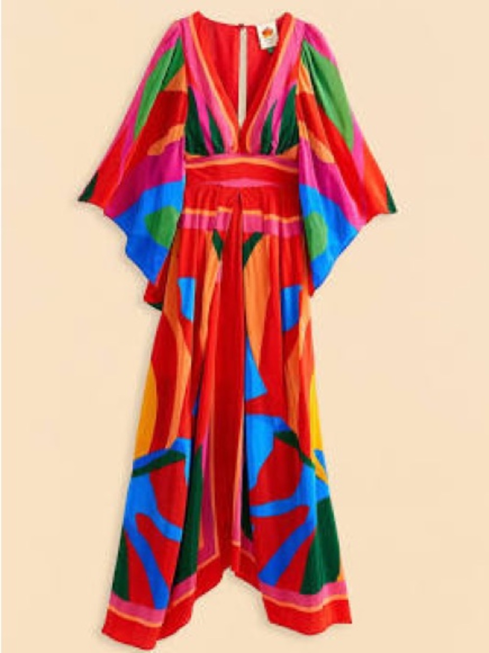 Farm Rio, colorful leaves, scarf, print handkerchief, hem dress